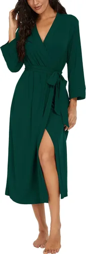 Vista 15 de VINTATRE Bata tipo kimono para mujer, bata larga de punto, ligera, suave, ropa de dormir con cuello en V, casual, ropa de descanso para mujer Verde