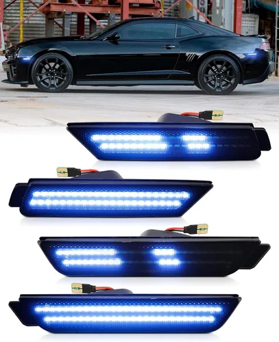 Vista 10 de Luz de Marcador Lateral Azul Compatible para 5ta Generación Chevy Camaro 2010 2011 2012 2013 2014 2015, Luces de Parachoques Delanteras y Traseras