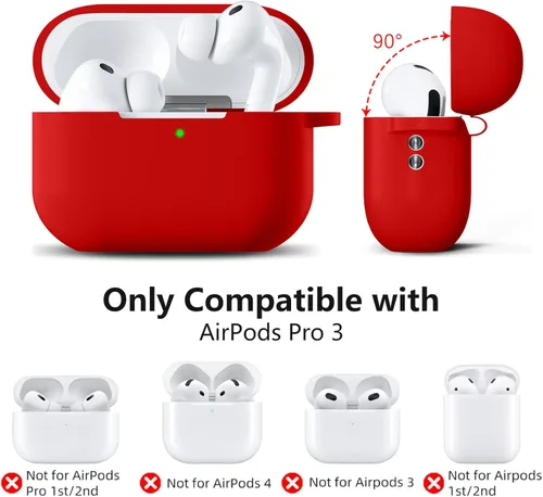 Vista 8 de Lerobo - Funda protectora completa de silicona suave para AirPods Pro 3 Rojo