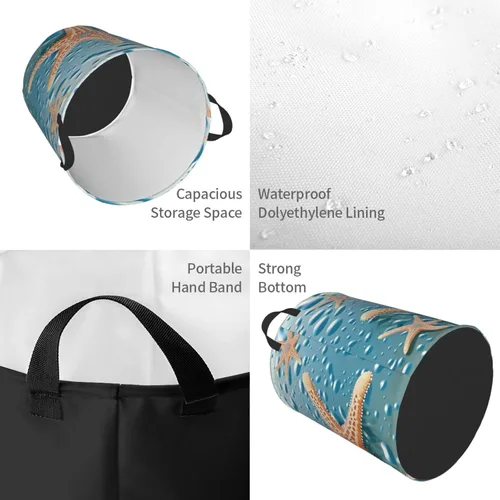 Vista 4 de Beautiful starfish print Circular Hamper Waterproof Storage Bin Organizer Basket Laundry Hamper With Handles For Clothes Toys Small