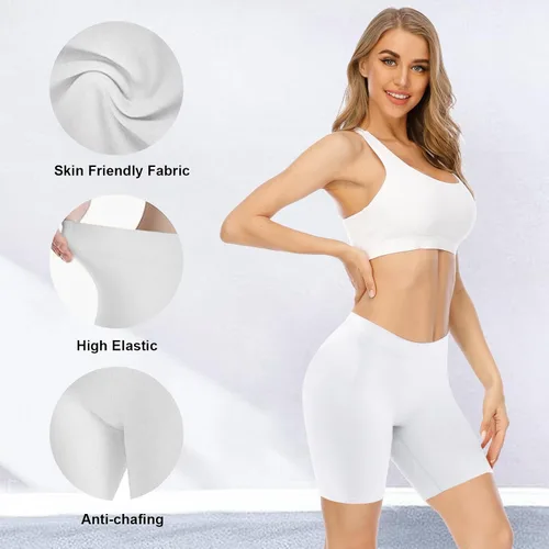 Vista 3 de YaShaer Pantalones cortos para mujer para debajo de los vestidos, cintura alta, yoga, ciclismo, verano, pantalones cortos, paquete de 4