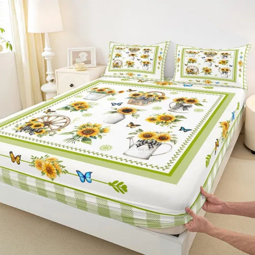 Vista 11 de Sábana bajera ajustable para niños con estampado de piel de vaca rústica, tamaño individual, juego de ropa de cama de tablones de madera vintage