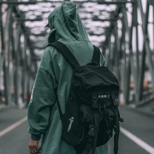 Vista 5 de MCFT Techwear - Mochila escolar japonesa para hombre, Negro, Portátil