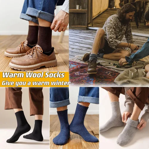 Vista 5 de Gpooy 4 pares de calcetines de lana merino para hombres y mujeres, calcetines de senderismo de lana cálida, calcetines de invierno súper gruesos