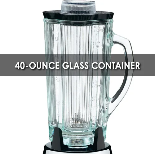 Vista 2 de Waring Comercial BB900G licuadora de barra cromada de 1/2 HP con contenedor de vidrio de 40 onzas color plateado