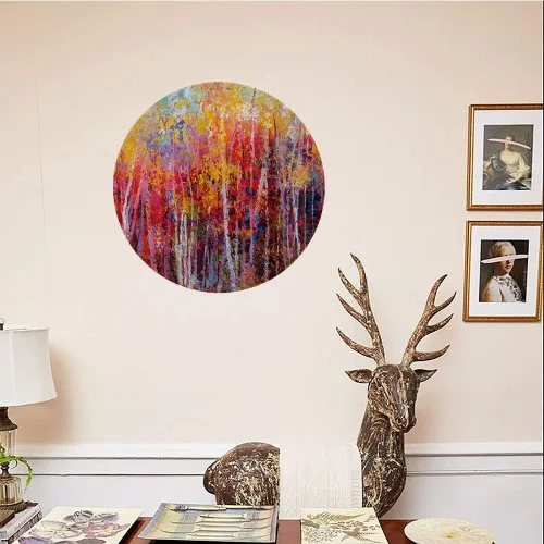 Vista 4 de Platos de cerámica, platos de cerámica decorativos de la naturaleza, pintura vibrante de la naturaleza con árboles en el bosque de otoño, platos