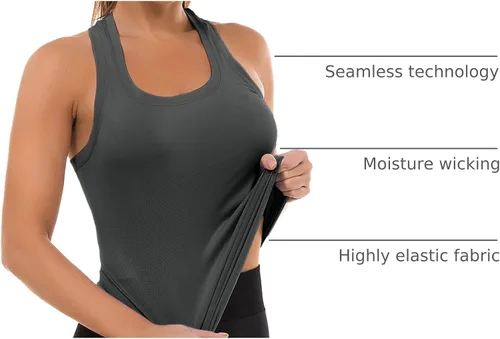 Vista 54 de MathCat Camisetas de entrenamiento para mujer, sin costuras, básicas, sin mangas, con espalda cruzada, atlética, yoga, correr, uso diario