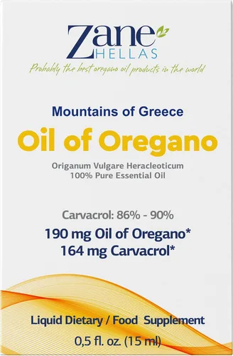 Vista 2 de Zane Hellas 190 mg de aceite de orégano-164 mg de carvacrol por porción-4 gotas diarias. Aceite de orégano 100% griego sin diluir. 86%-90% Carvacrol