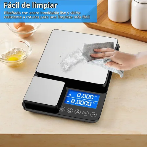 Vista 6 de Diyife - Báscula de cocina de doble plataforma de 0.001 oz/33 libras, báscula de alimentos de acero inoxidable de 9.4 pulgadas con dos precisiones