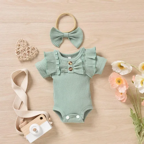 Vista 6 de Aalizzwell Body de manga corta para bebé niña con pantalones cortos acanalados