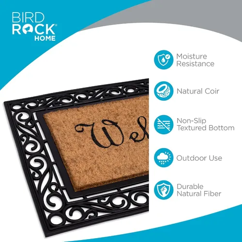 Vista 3 de BIRDROCK HOME - Alfombra de bienvenida clásica de fibra de coco con cepillo - Con respaldo de vinilo, impermeable, atrapa la suciedad, resistente