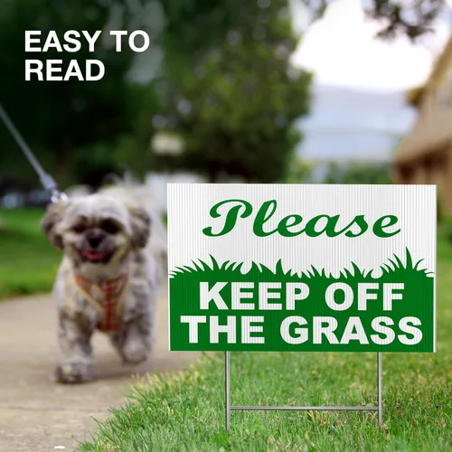 Vista 6 de Letreros con texto en inglés "Keep Off Grass para patio, plástico corrugado