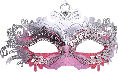 Vista 13 de Máscaras de metal para mujeres/hombres, máscara veneciana de Halloween, máscara de Mardi Gras Negro