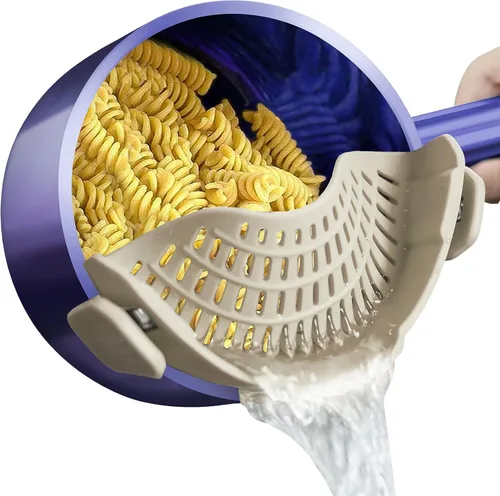 Vista 13 de AUOON - Colador grande con clip para todas las ollas y sartenes, colador de silicona de gran tamaño, diseño familiar, colador de pasta, colador