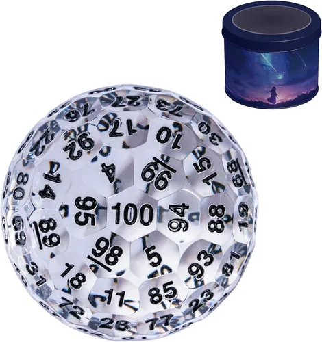 Vista 17 de Dados poliédricos mejorados de 100 caras (D100), 1.969 in, fuente negra/roja, dado único, dados de juego D&D, lata de almacenamiento de metal