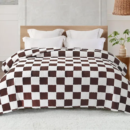 Vista 18 de Exclusivo Mezcla - Manta de franela super suave y cálida con diseño de vellón esponjoso, para sofá, cama, con lindo patrón a cuadros, negro, 50" x
