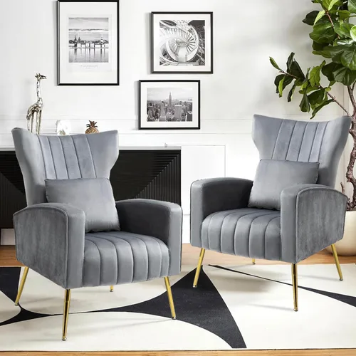 Vista 20 de Silla decorativa de terciopelo con respaldo abatible y cojín lumbar, sillón moderno para sala de estar/dormitorio, silla lateral de recepción