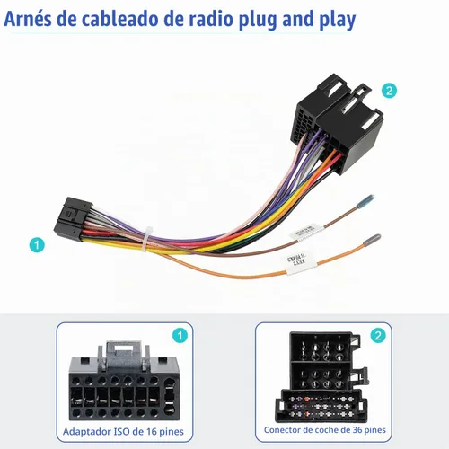 Vista 3 de Radio Stereo Wiring Harness Adapter Replacement for Hyundai Kia Conector de radio de 36 pines, arnés de cable estéreo ISO de 16 pines compatible