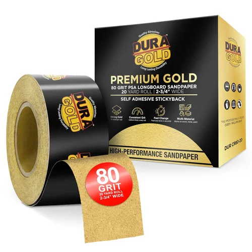 Vista 15 de Dura-Gold Papel de lija Longboard PSA 40 grano dorado premium, rollo de 10 yardas, 2-3/4" de ancho, autoadhesivo con respaldo pegajoso, rollo