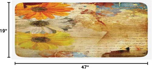Vista 2 de Ambesonne Tapete de cocina Grunge, letras de flores, poesía naranja y amarillo, impresión gráfica, impresión gráfica, tapete de cocina decorativo