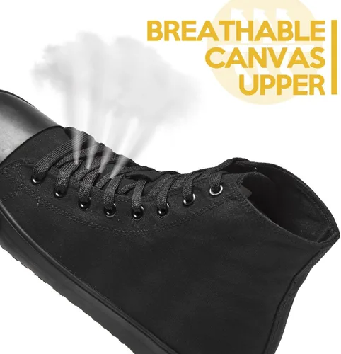 Vista 4 de Zapatos de trabajo de lona antideslizantes para hombres y mujeres, para servicio de comida, color negro, casual, zapatos de servicio de restaurante