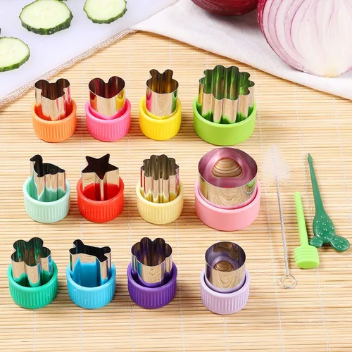 Vista 2 de 12 piezas Mini cortadores de galletas cortador de verduras formas conjuntos de sellos de frutas molde