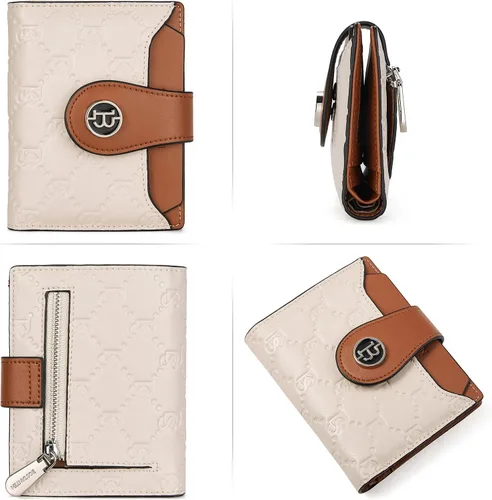 Vista 5 de BOSTANTEN - Billetera de cuero para mujer con bloqueo RFID, pequeña, con cremallera, de bolsillo, para tarjetas, con ventana para documento