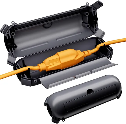 Vista 13 de RESTMO Paquete de 2 fundas compactas para cable de extensión para exteriores, caja impermeable IP44 y funda de seguridad, ideal para proteger