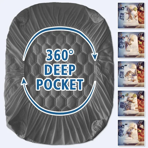 Vista 6 de Protector de colchón impermeable tamaño individual, protector de colchón transpirable con bolsillo profundo de 6 a 16 pulgadas, color gris
