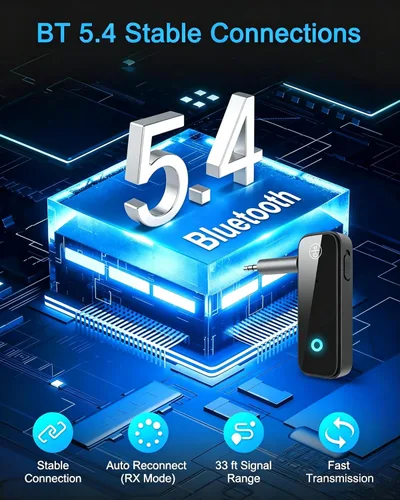 Vista 2 de Paquete de 2 adaptadores Bluetooth AUX para automóvil, transmisor receptor Bluetooth 5.4 2 en 1 para automóvil con pantalla de visualización