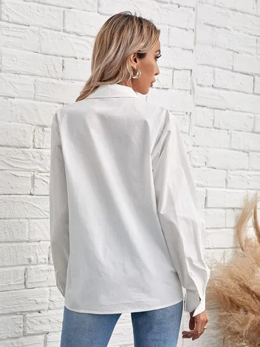 Vista 2 de SheIn Blusa básica de manga larga con botones para mujer