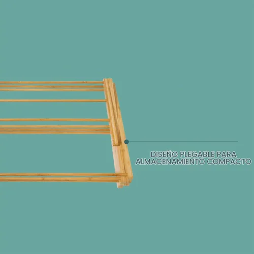 Vista 4 de Gibson Home Riverrun - Estante de secado plegable de bambú para ropa, toallas, mantas – Estante de secado de ropa plegable de 2 niveles, soporte