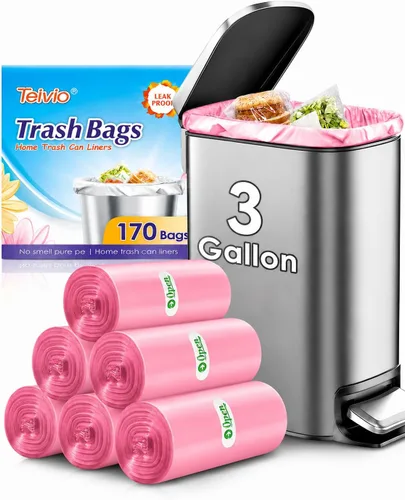 Vista 9 de Teivio - Bolsas de basura pequeñas de 2 galones, 170 unidades, sin perfume, color rosa