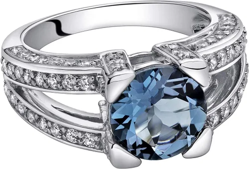 Vista 3 de PEORA Anillo de topacio azul Londres en plata de ley, piedra preciosa natural, diseño antiguo vintage, forma redonda, 0.354 in, 3.25 quilates