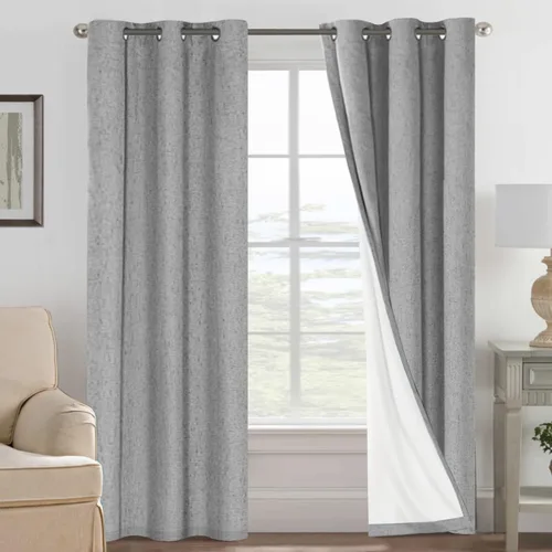 Vista 219 de H.VERSAILTEX Cortinas 100% opacas con aislamiento térmico, texturizadas, de lino, con bloqueo completo de calor y luz, para sala de estar y Negro