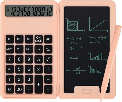 Vista 12 de Calculadora básica portátil de escritorio, mini calculadoras pequeñas con bloc de notas de escritura y lápiz capacitivo, más ligera y portátil, Negro