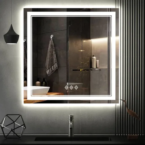 Vista 48 de Espejo LED para baño de 20 x 28 pulgadas con frente degradado y luz LED, espejo retroiluminado para baño, 3 colores, CRI > 90, espejo de baño