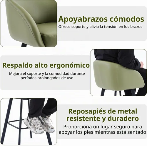 Vista 5 de FIRAVOE Juego de 2 taburetes de bar, taburetes de bar giratorios de altura de mostrador de 26", con respaldo y reposabrazos, taburetes de bar