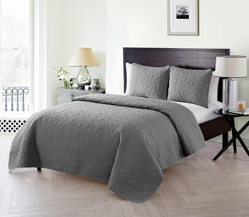 Vista 10 de VCNY Home Edredón para cama individual – Edredón individual alternativo de 2 piezas, colcha floral con funda (Caroline, ropa de cama gris)