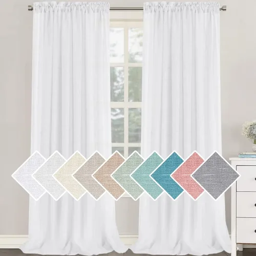 Vista 30 de H.VERSAILTEX - Cortinas de mezcla de lino natural semitransparentes, con bolsillo para cortinero, filtrado de luz, 2 paneles, para sala de estar Gris