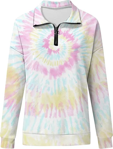 Vista 3 de Kenvina Sudadera con cremallera de 14 para mujer, ajuste holgado, moderna, atlética, estampada, casual, manga larga, blusa