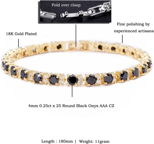 Vista 2 de RIZILIA Eternity - Pulsera de tenis y circonita cúbica de corte redondo chapado en oro amarillo, 7 pulgadas