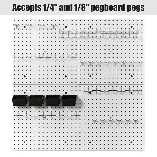 Vista 4 de Pegboard Smith Paneles de Tablero Perforado Organizador de Pared de 16x16 pulgadas, Tablero Perforado de Metal Gris para Almacenamiento