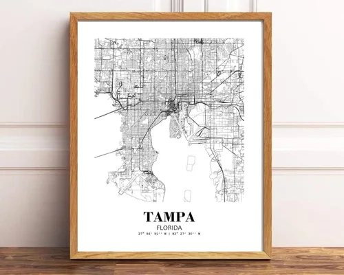 Vista 2 de Eleville 8X10 sin marco Tampa Florida Vista de la ciudad Resumen Camino Moderno Mapa Arte Impresión Póster de pared Oficina Decoración del Hogar