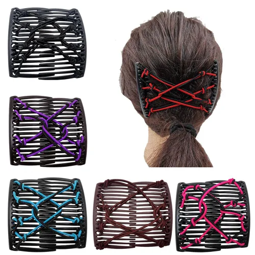 Vista 2 de LOVEF 6 pinzas para el cabello de doble peine para mujer, peines laterales elásticos para el cabello, sin arrugas, para cabello rizado, grueso