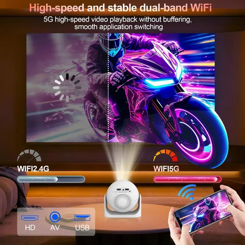 Vista 2 de Mini proyector portátil con Bluetooth, proyector compatible con 1080P 4K, proyector de video de corrección Keystone de enfoque automático, proyector