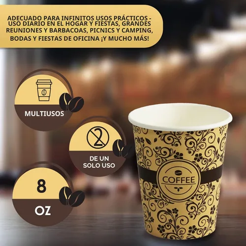 Vista 5 de PAMI Vasos de papel para café caliente de 8 onzas, [Paquete de 50], desechables, para llevar para bebidas calientes, vasos de papel de un solo uso