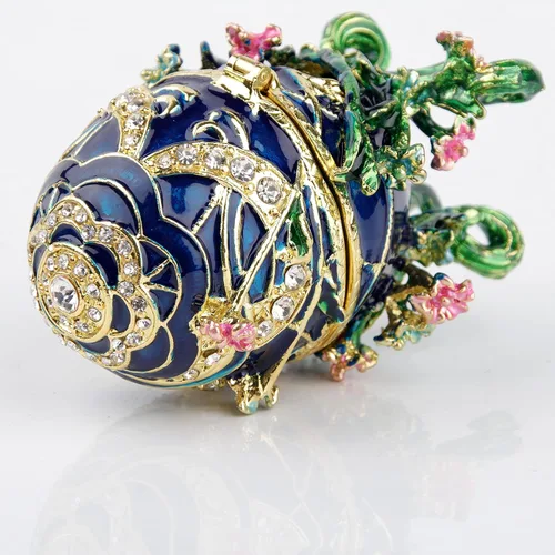 Vista 3 de SEVENBEES Caja de joyería pintada a mano con diseño de huevos Faberge con bisagras con esmalte rico y diamantes de imitación brillantes, regalo