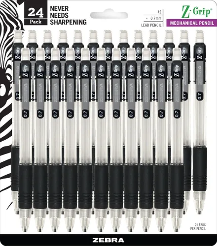 Vista 10 de Zebra Pen Z-Grip - Lápiz mecánico, tamaño de punta de 0.028 in, grafito HB #2, barril perlado transparente con agarre negro, suministros escolares