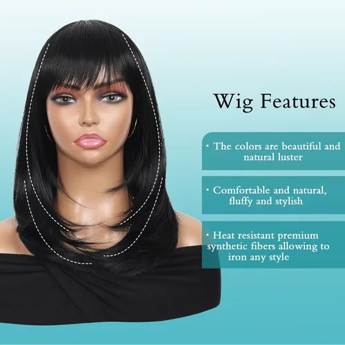 Vista 4 de Kalyss peluca de mujer larga lacia, de pelo sintético negro para mujeres (negro)
